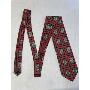 Vollerei Dress Tie Mens Size 58" Red Windowpane 100% Silk Designer